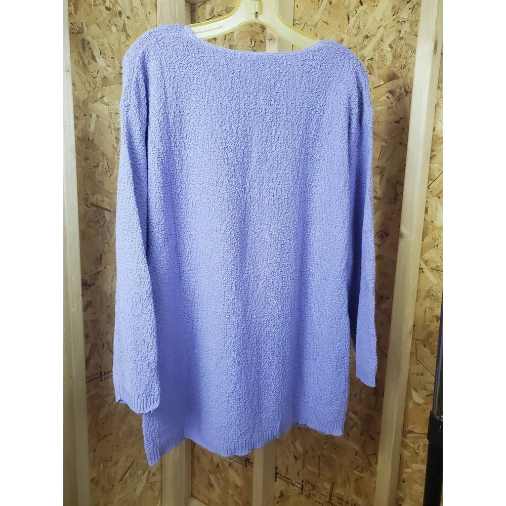 Size L By Basic Editions Woman's Long Sleeve Sweater Purple Knit